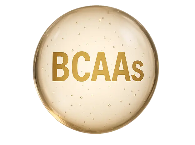 A transparent sphere with 'BCAAs' written inside.