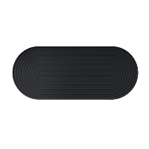 Black oval-shaped object with concentric grooves.