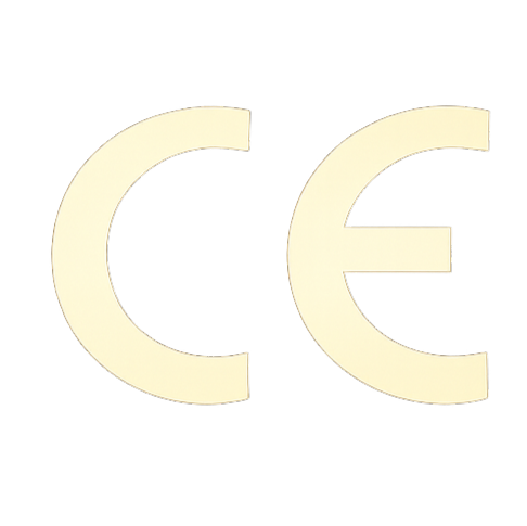 The CE marking logo in a light yellow color on a white background.