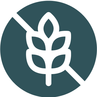 A black wheat symbol crossed out on a dark circle background.