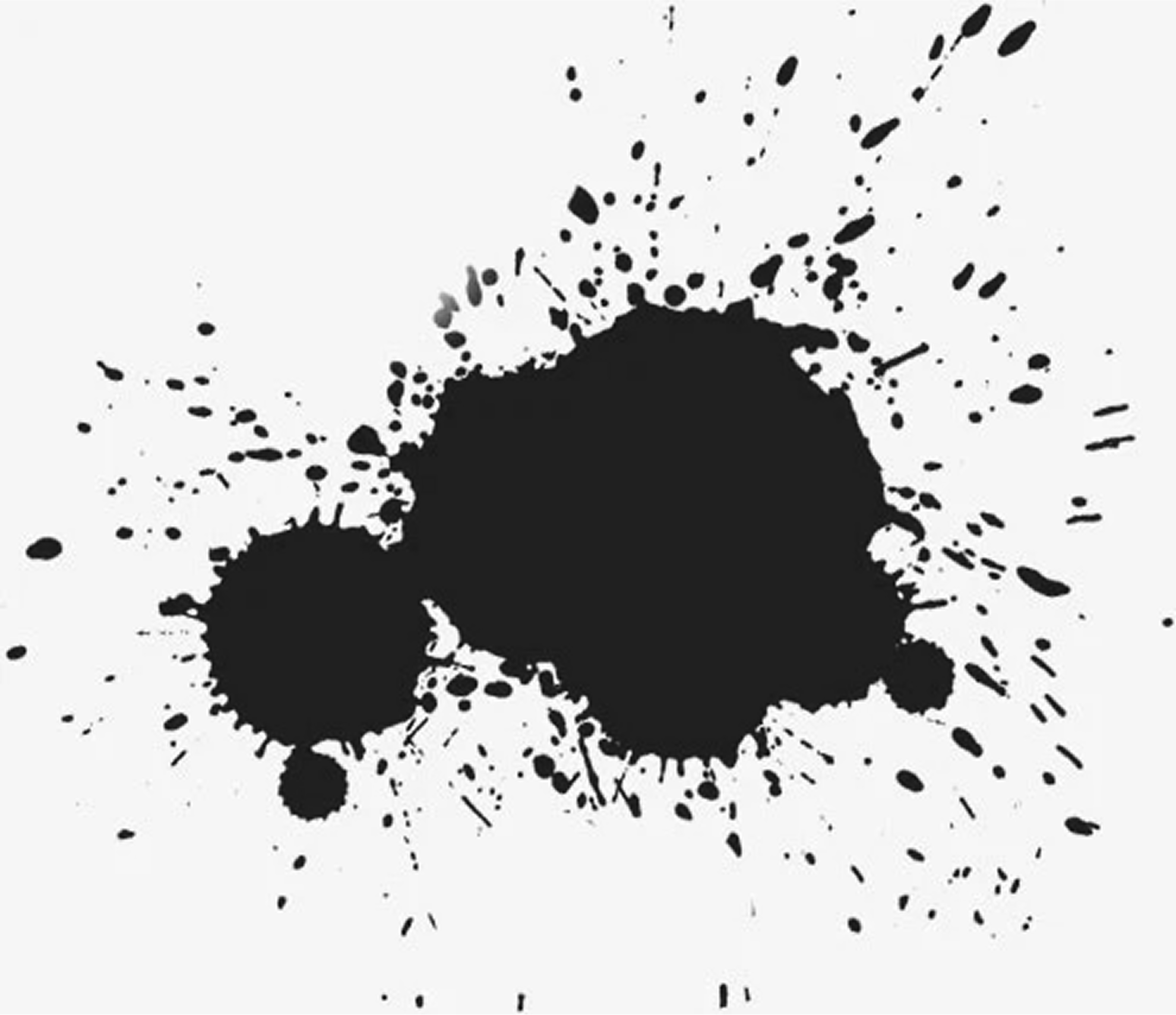 Black ink splatter on a white background.