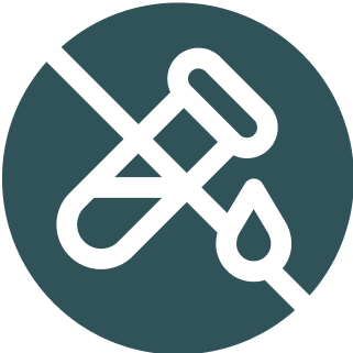 Icon of a test tube and droplet with a diagonal line through it.