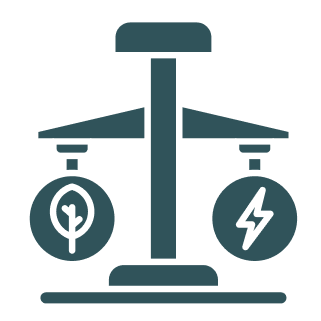Icon of a balance scale with a leaf and lightning bolt.