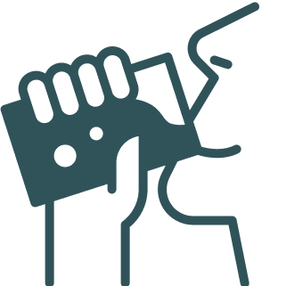 Illustration of a person drinking from a rectangular container.