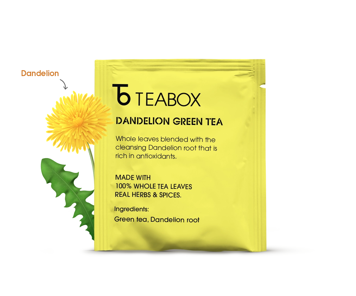Packaging of Teabox Organic Jasmine Green Tea with jasmine flowers.
