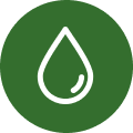 A white outline of a droplet inside a green circle.