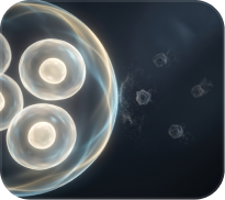 A digital rendering of a cluster of cells repelling smaller, disintegrating cells from a glowing barrier.