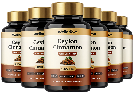 A group of six Wellanova Multivitamin supplement bottles arranged in a V-shape against a white background.