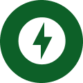 A green lightning bolt icon inside a white circle, which is inside a larger green circle.