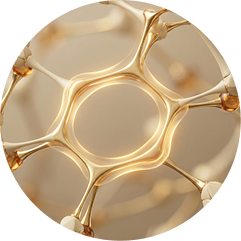A close-up of a glowing, gold-colored hexagonal lattice structure inside a circle.