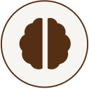 A brown circular icon depicting a small plant sprout with two leaves.