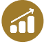 A gold circular icon with a white bar chart showing upward growth with an arrow.