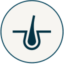 A dark teal icon of a crescent moon inside a circle.