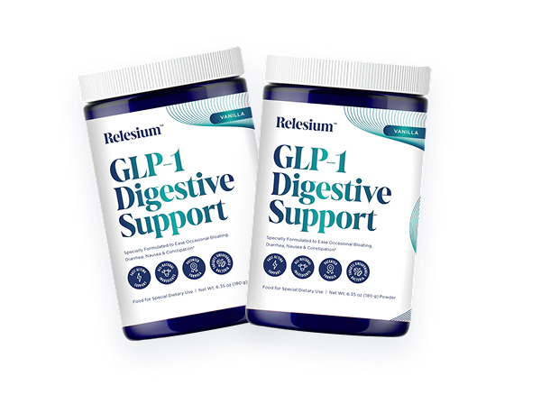 Two jars of Relesium GLP-1 Digestive Support with vanilla flavor.