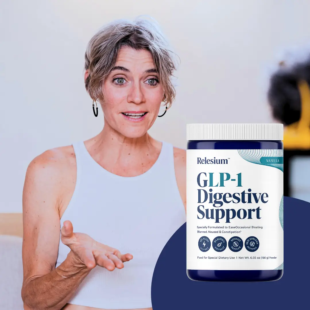 woman-talking-to-camera-about-glp-1-digestive-support-produc