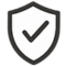 Black shield icon with a checkmark in the center.