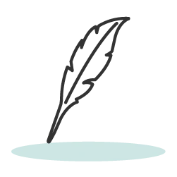 Illustration of a black quill pen on a light blue surface.