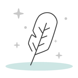 Pixelated feather with stars on a light blue background.