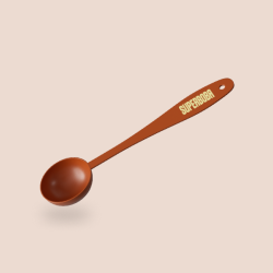 Brown spoon with 'SUPERSCOOP' text on handle.