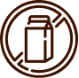Brown circle with milk carton and diagonal line inside.