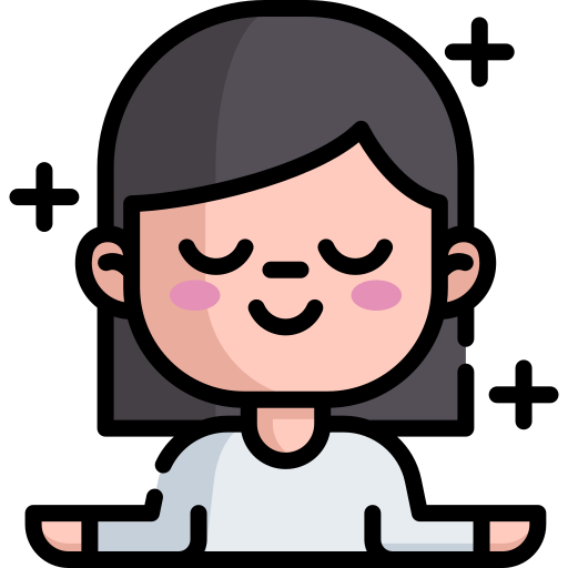 Cartoon character meditating with closed eyes and a relaxed expression.