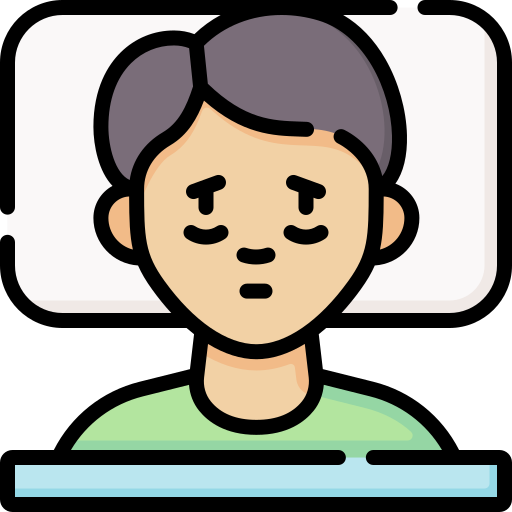Cartoon of a sad person with short hair and a green shirt.