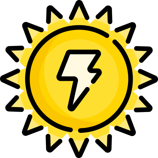 Icon of a sun with a lightning bolt inside.