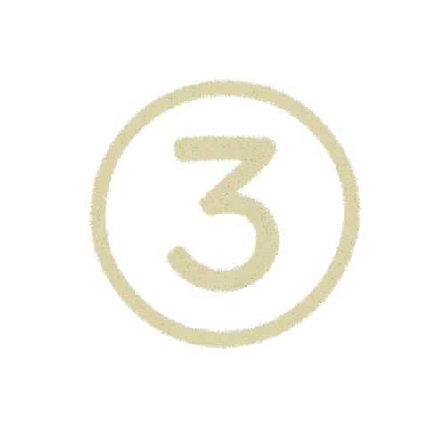 A beige number three inside a circle on a transparent background.