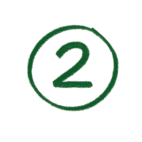 Green hand-drawn number two inside a circle on a transparent background.