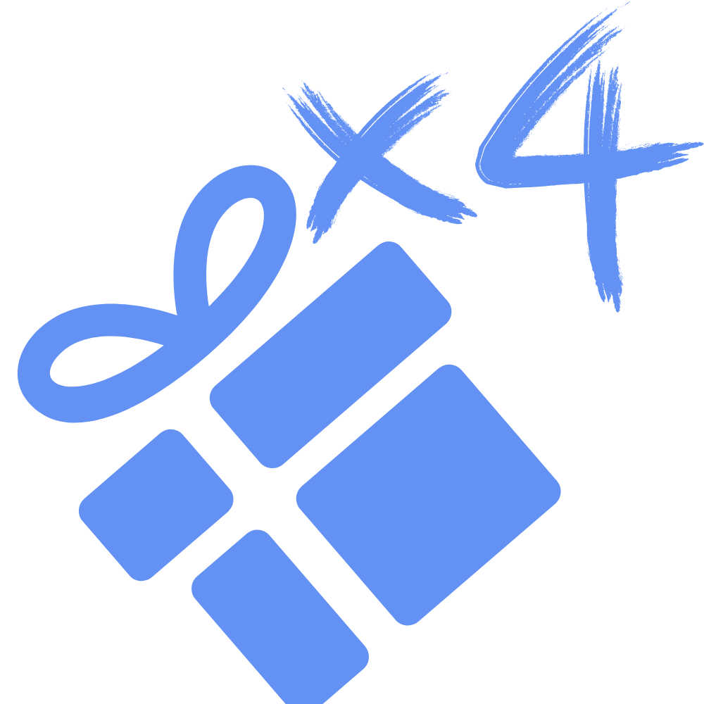 Blue gift box icon with 'x4' written above.