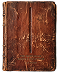 An old, worn, brown leather-bound book with a vertical groove on its front cover.
