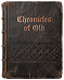 An old, dark leather book with the title 'Chronicles of Old' embossed on the cover.