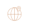 A line icon of a wireframe globe with a map pin on it.