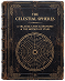 An old, ornate leather-bound book titled 'The Celestial Spheres' with a gold circular diagram on the cover.