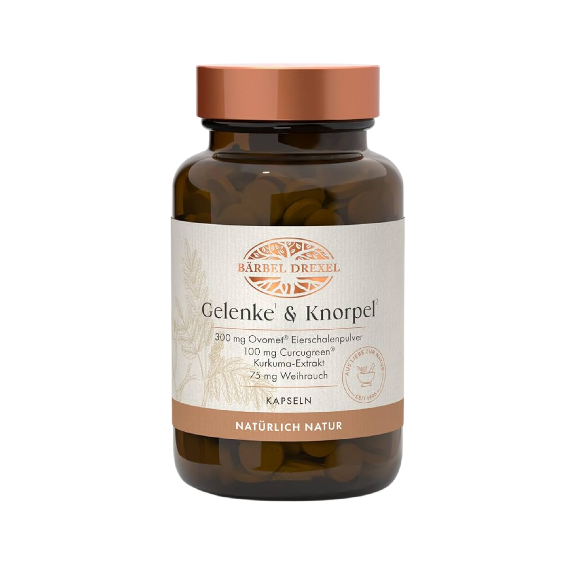 Brown bottle labeled 'Gelenke & Knorpel' with supplement details.
