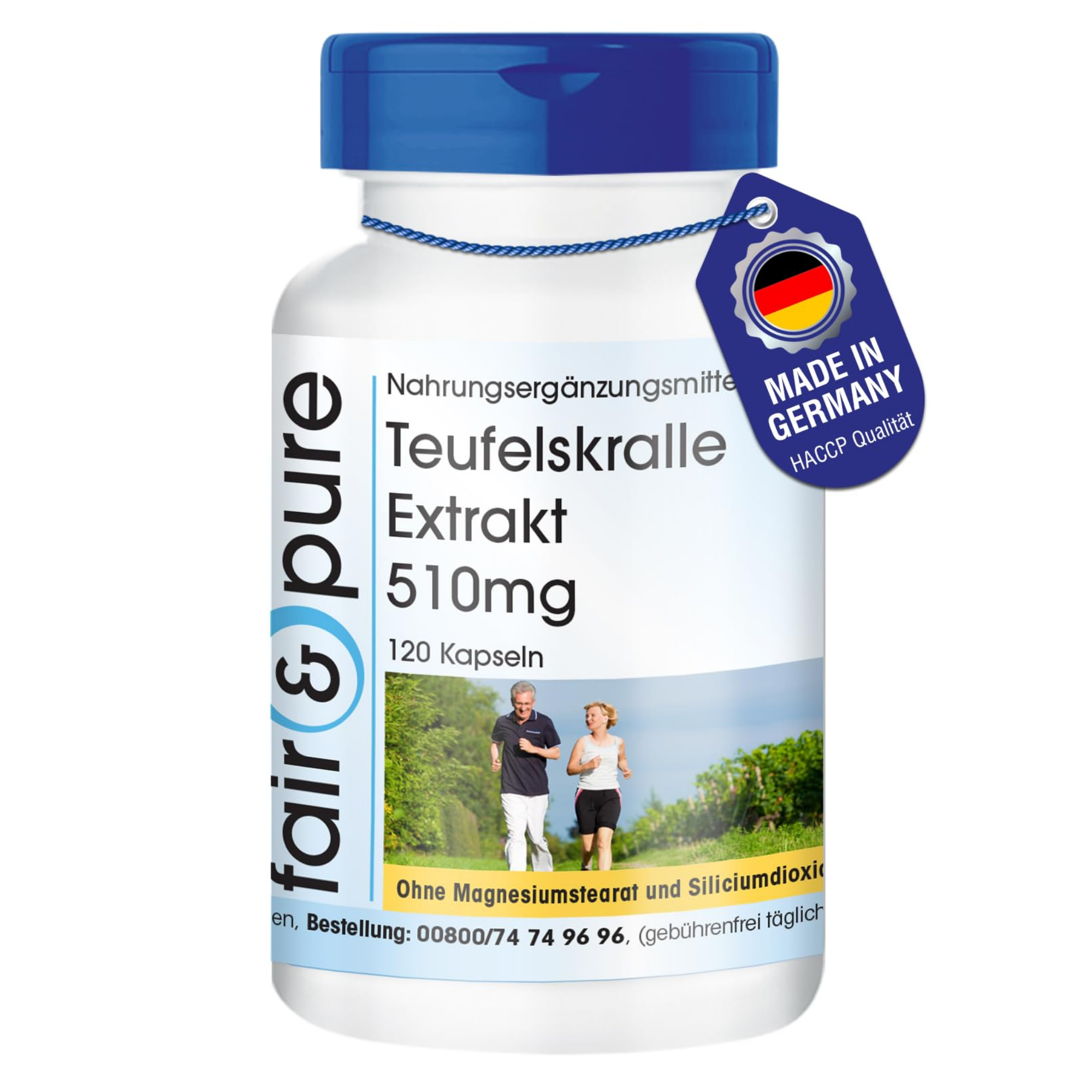 Bottle of Teufelskralle Extract 510mg with 'Made in Germany' tag.
