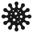 Black virus-like icon with spiky edges on white background.