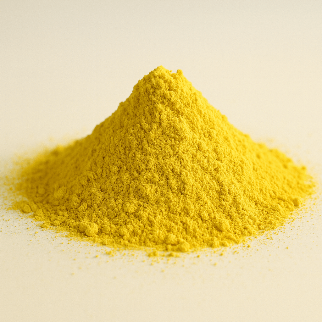 A pile of bright yellow powder on a flat surface.