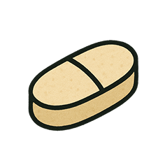 Illustration of a beige oval pill with a score line.