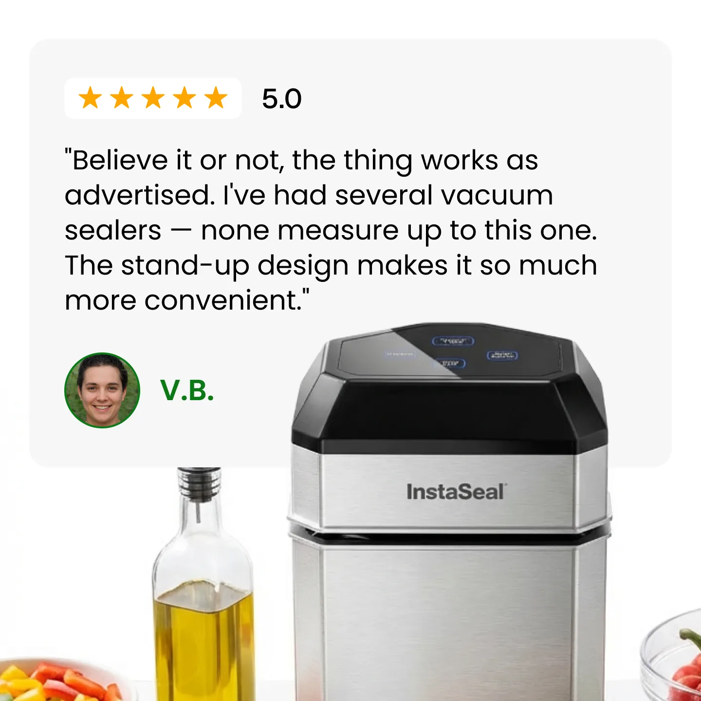 Image of a pizza oven with text highlighting features and ratings.