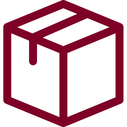 Illustration of a red outlined cardboard box with a black background.