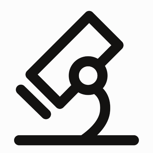 Black and white icon of a microscope.