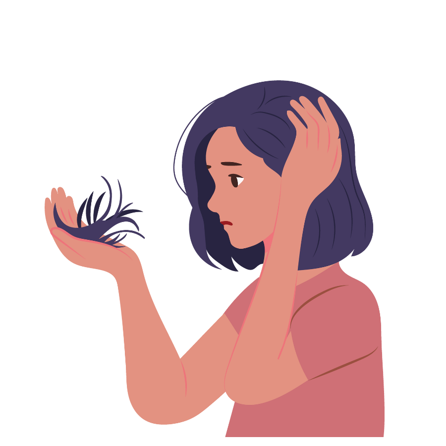 Illustration of a worried person holding a clump of hair.