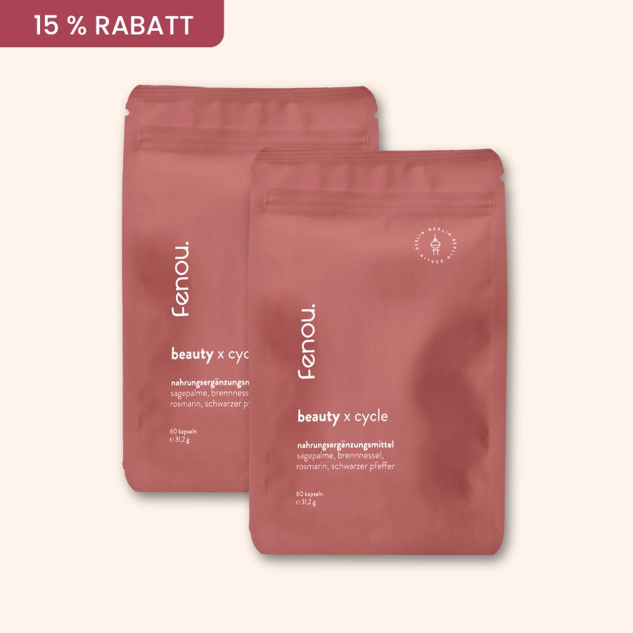 Two pink product packages with text and a 15% discount label.