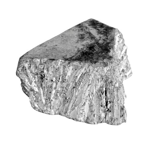 A piece of metallic mineral with a rough, shiny surface.