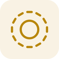 A gold-colored icon of a solid circle surrounded by a dashed circle on a cream background.