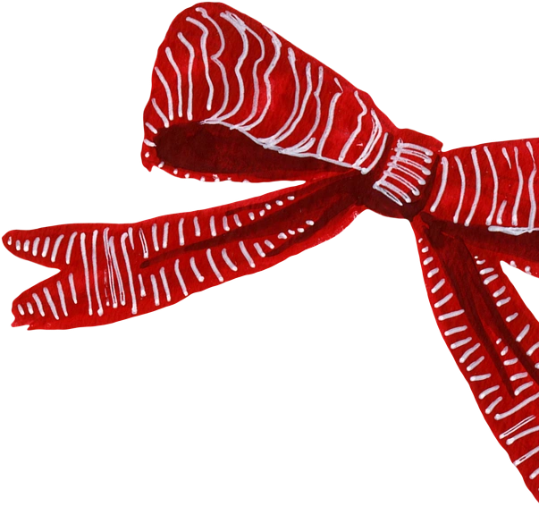 Illustration of a red bow with white stripes.