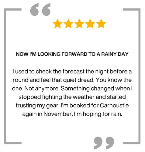 A five-star review with the headline, 'Now I'm looking forward to a rainy day.'