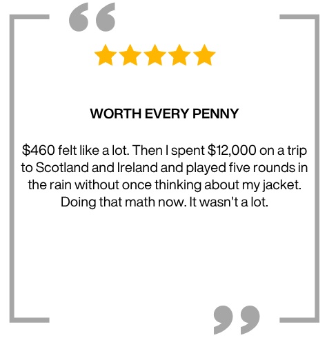 A graphic of a five-star customer review titled 'Worth Every Penny' about a jacket.