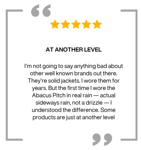 A five-star customer review titled 'At Another Level' set within large grey quotation marks.